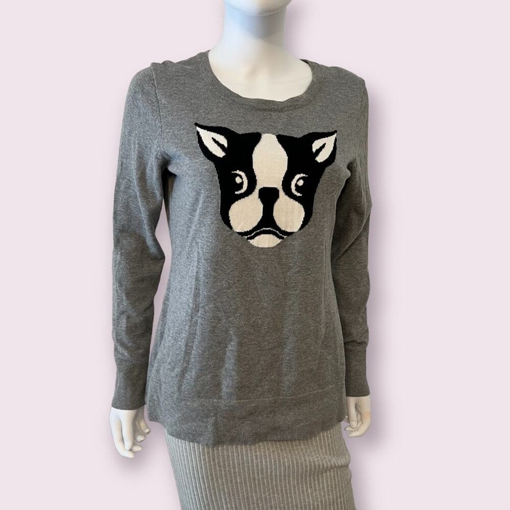 BASS Frenchie Gray Bulldog Lightweight Cotton Pullover Sweater, M